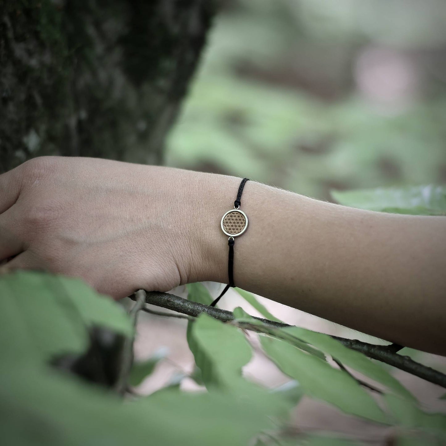 Armband "Blume des Lebens" zart Holz Buche