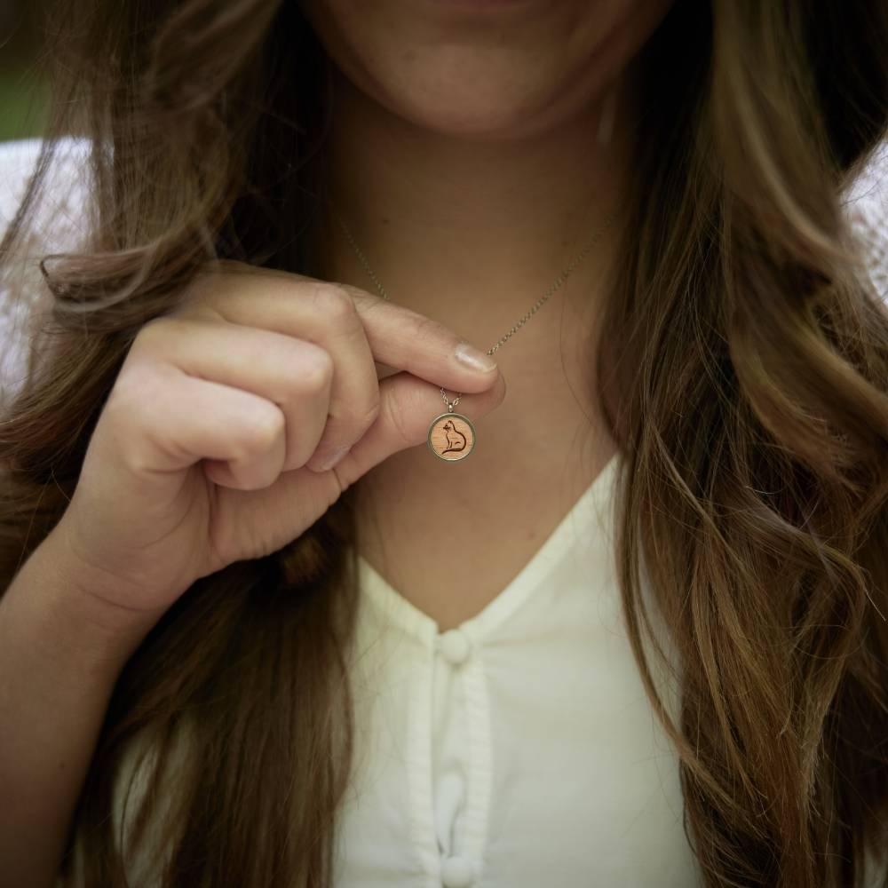 Halskette "Katze" Holz Buche