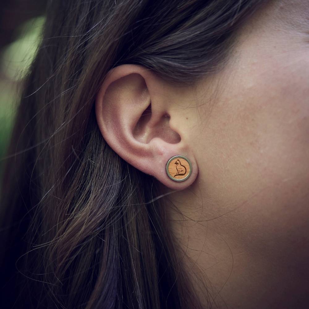 Ohrstecker "Katze" Holz Buche