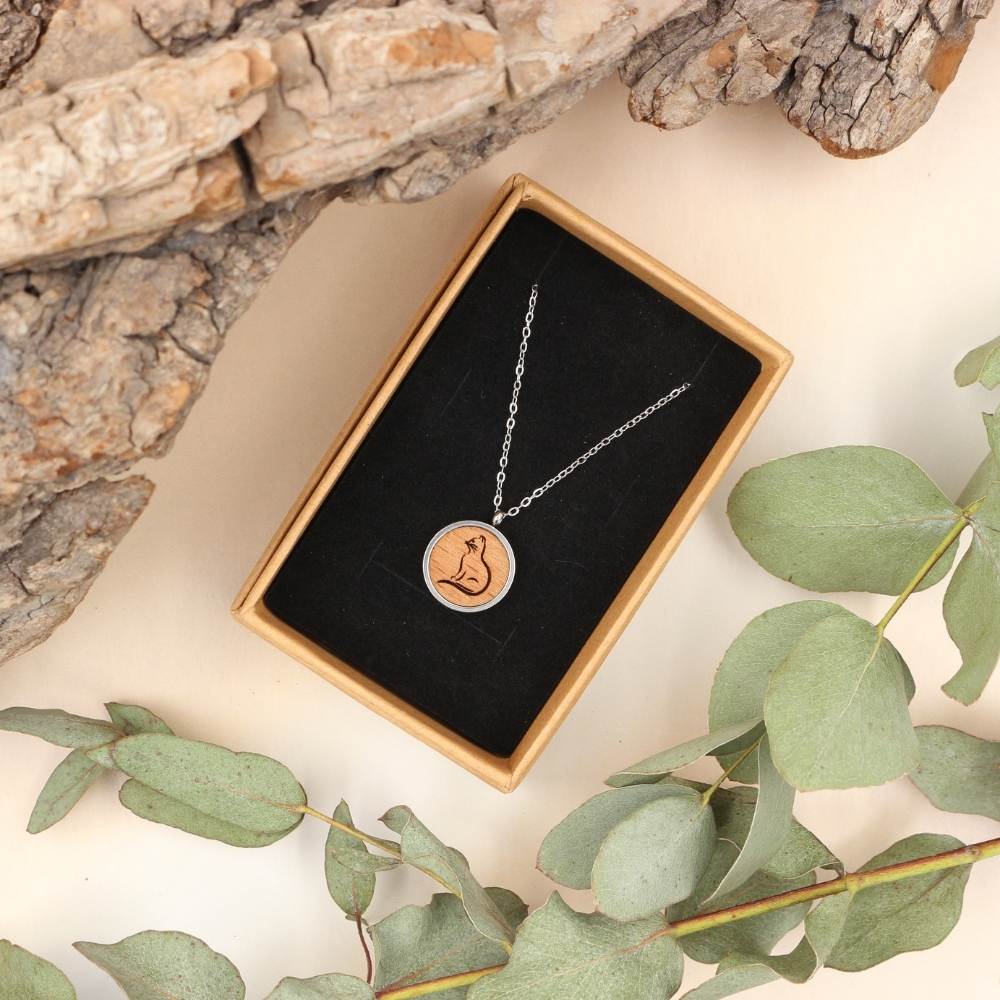 Halskette "Katze" Holz Buche