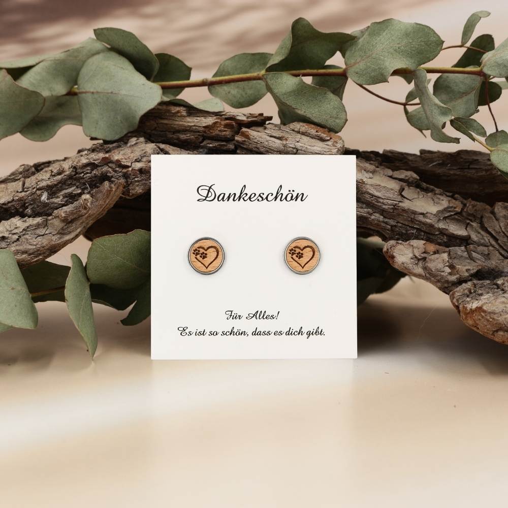 Ohrstecker "Pfotenherz" Holz Buche