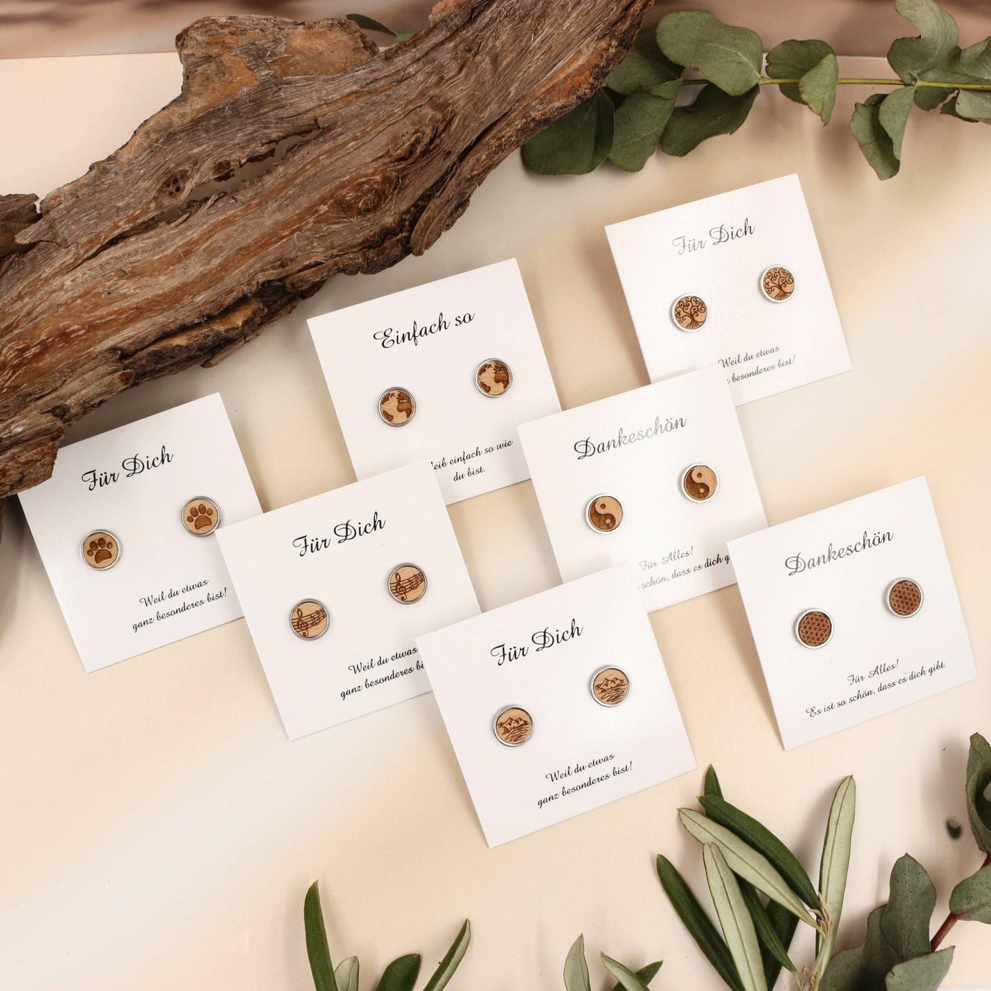 Ohrstecker "Blume des Lebens" zart Holz Buche